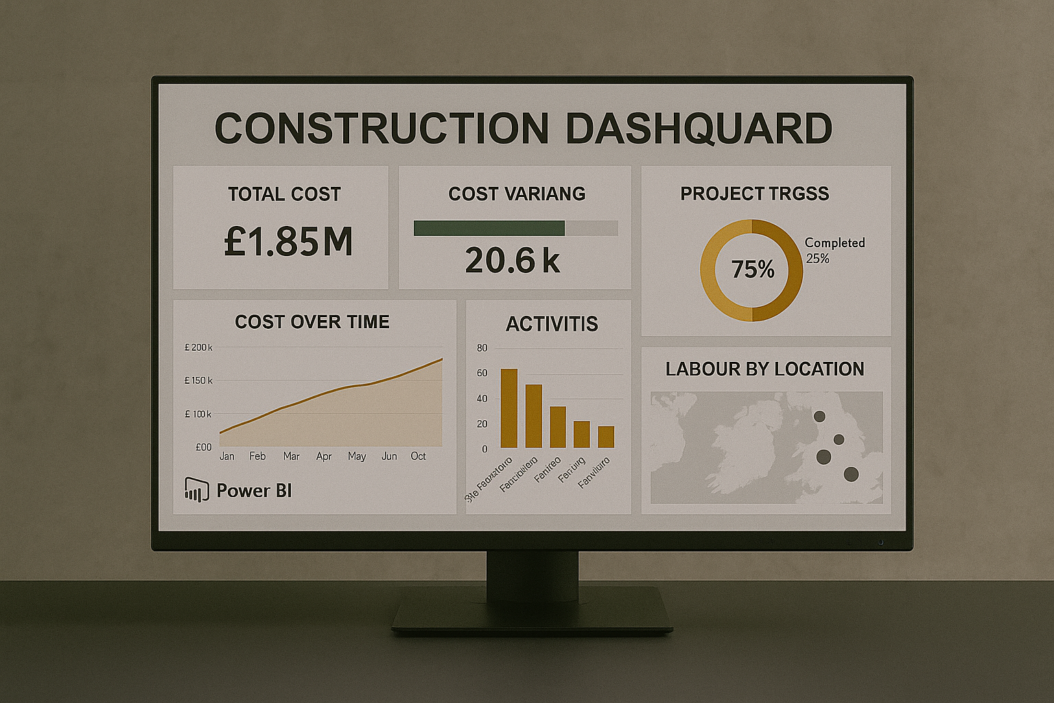 Smart commercial systems Power BI dashboard displaying project data in live view
