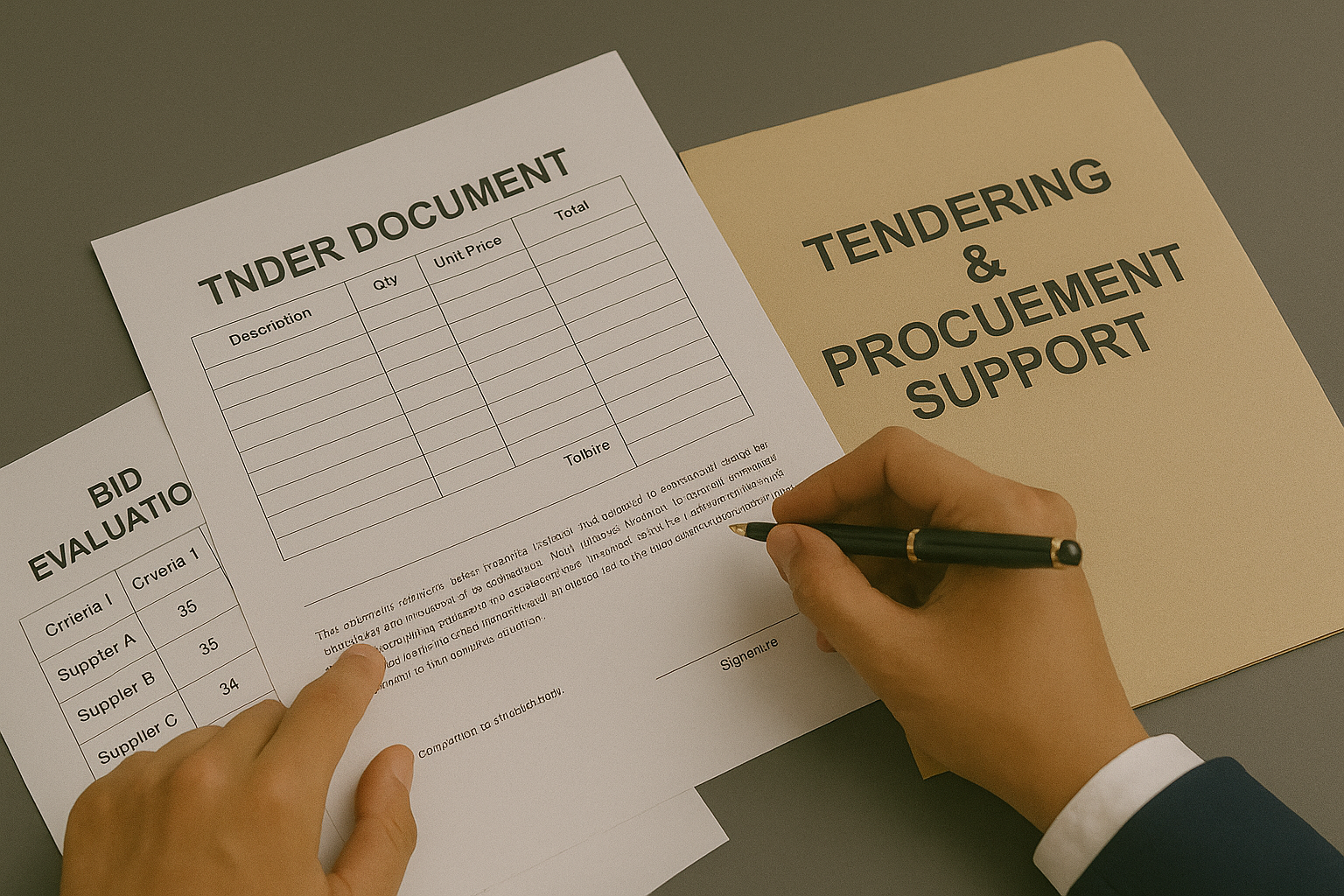 Tender documents Procurement manager reviewing tender packages