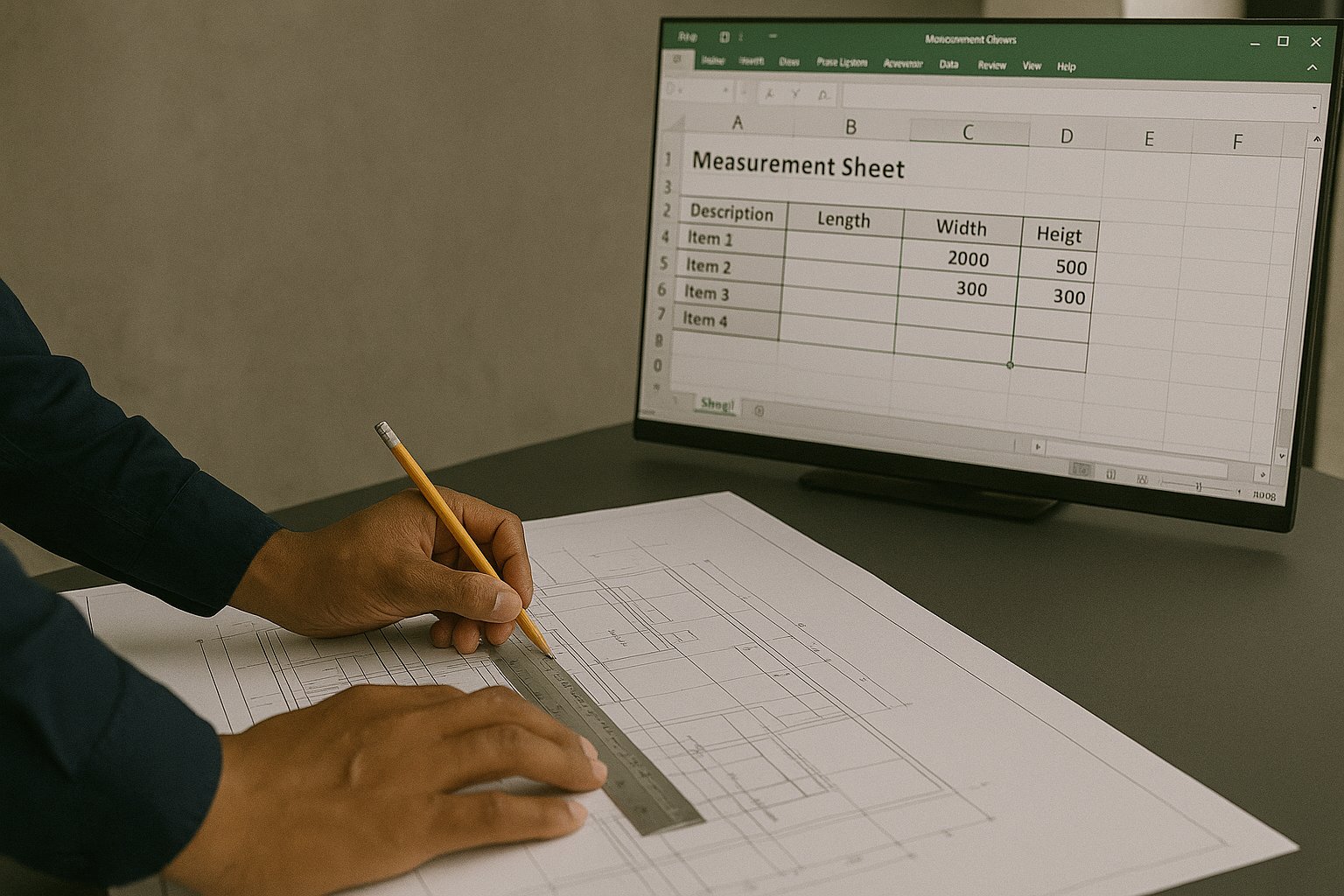 MTO BoQs Estimator working on take-off sheets and BOQs